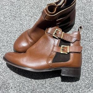 River Island Brown Ankle Boots with Gold Buckles
